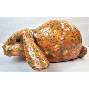 Vtg Decoupage Floral Pattern Bunny Figurine Vintage Farmhouse Country Style USA